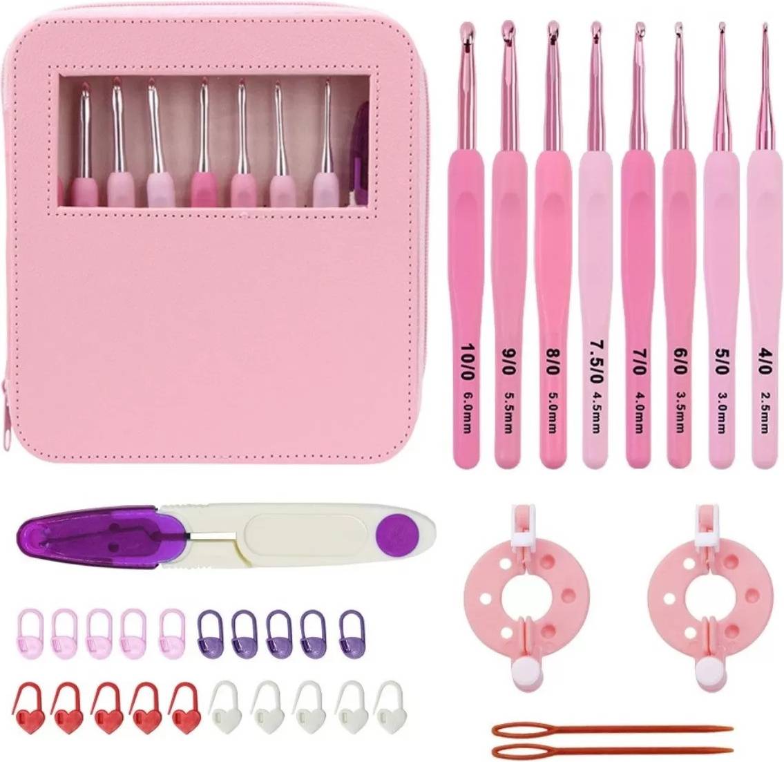 INF DIY Rosa Gradient Virknålssats Med Rostfria Krokar