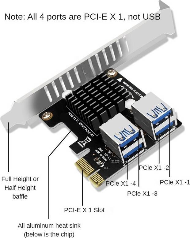 PCI-E Riser Card 1 to 4 Express X1 Slots