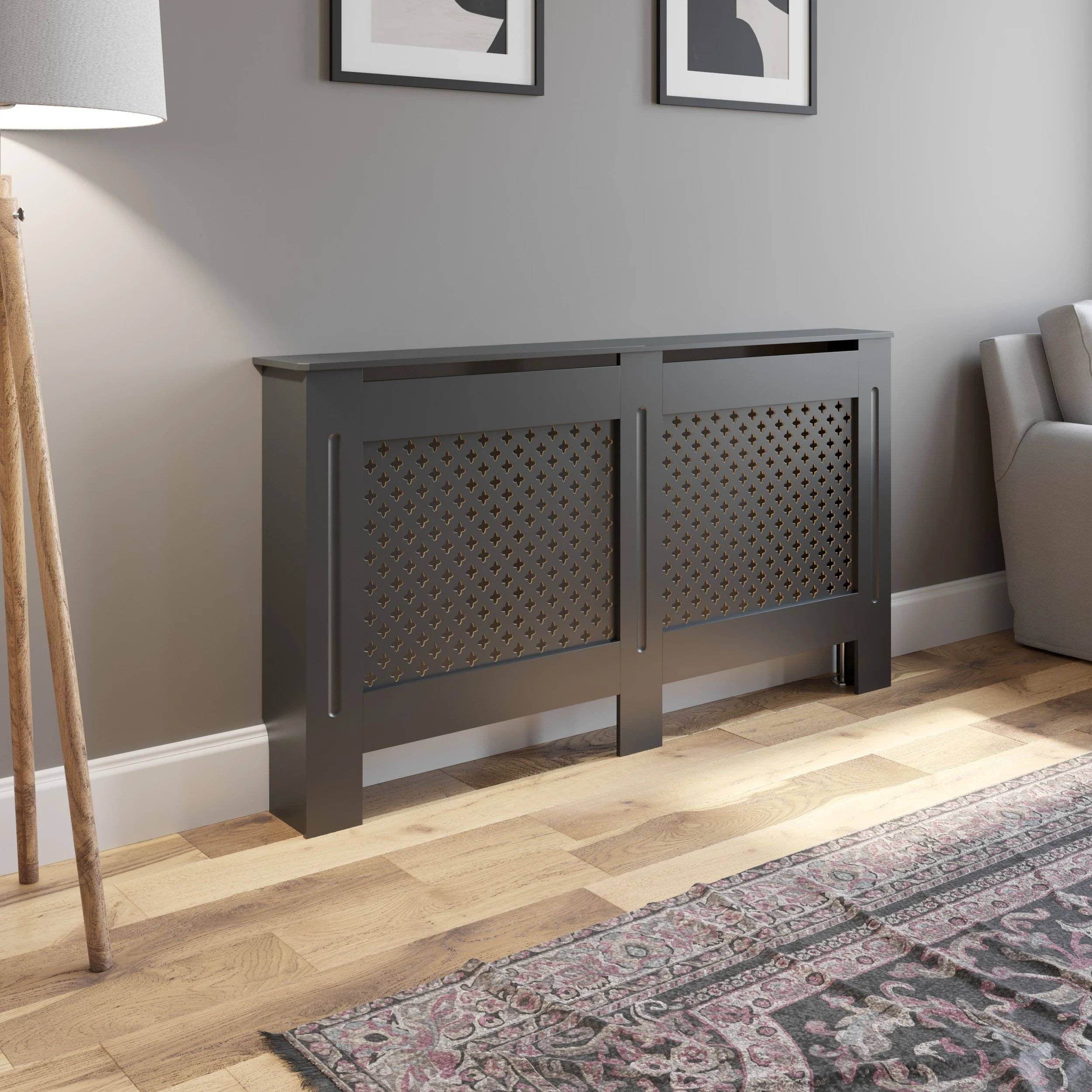 Duratherm Dark Grey Radiator Cover Large Cross Pattern Style