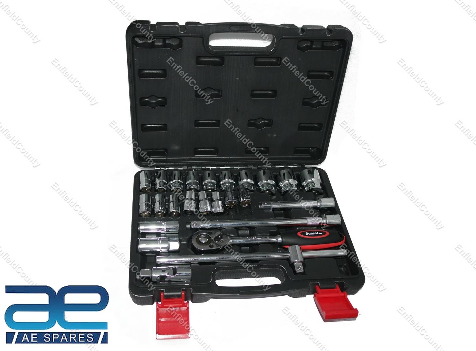 AEspares 1/2 Inch Square Drive Hex 6 Point Socket Steel Set 25 Pcs Socket Bit