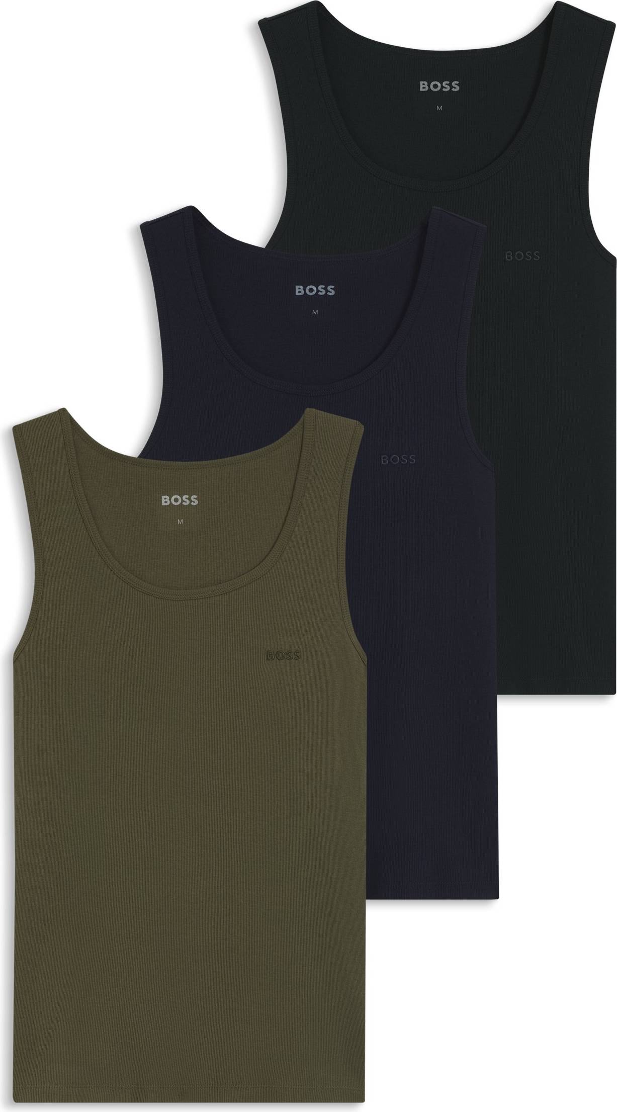 BOSS Tanktop3P Ribclassic Underwear Vests Rib-Knit Cotton - Black