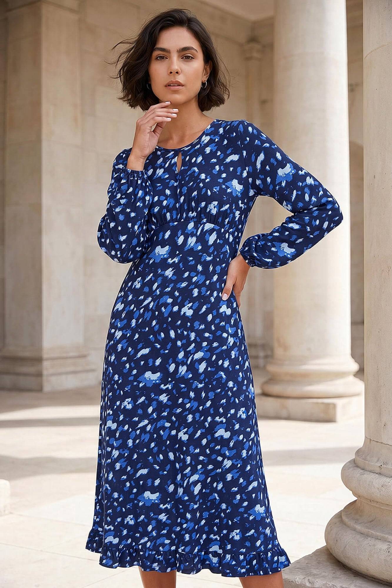 Roman Abstract Keyhole Dress - Blue