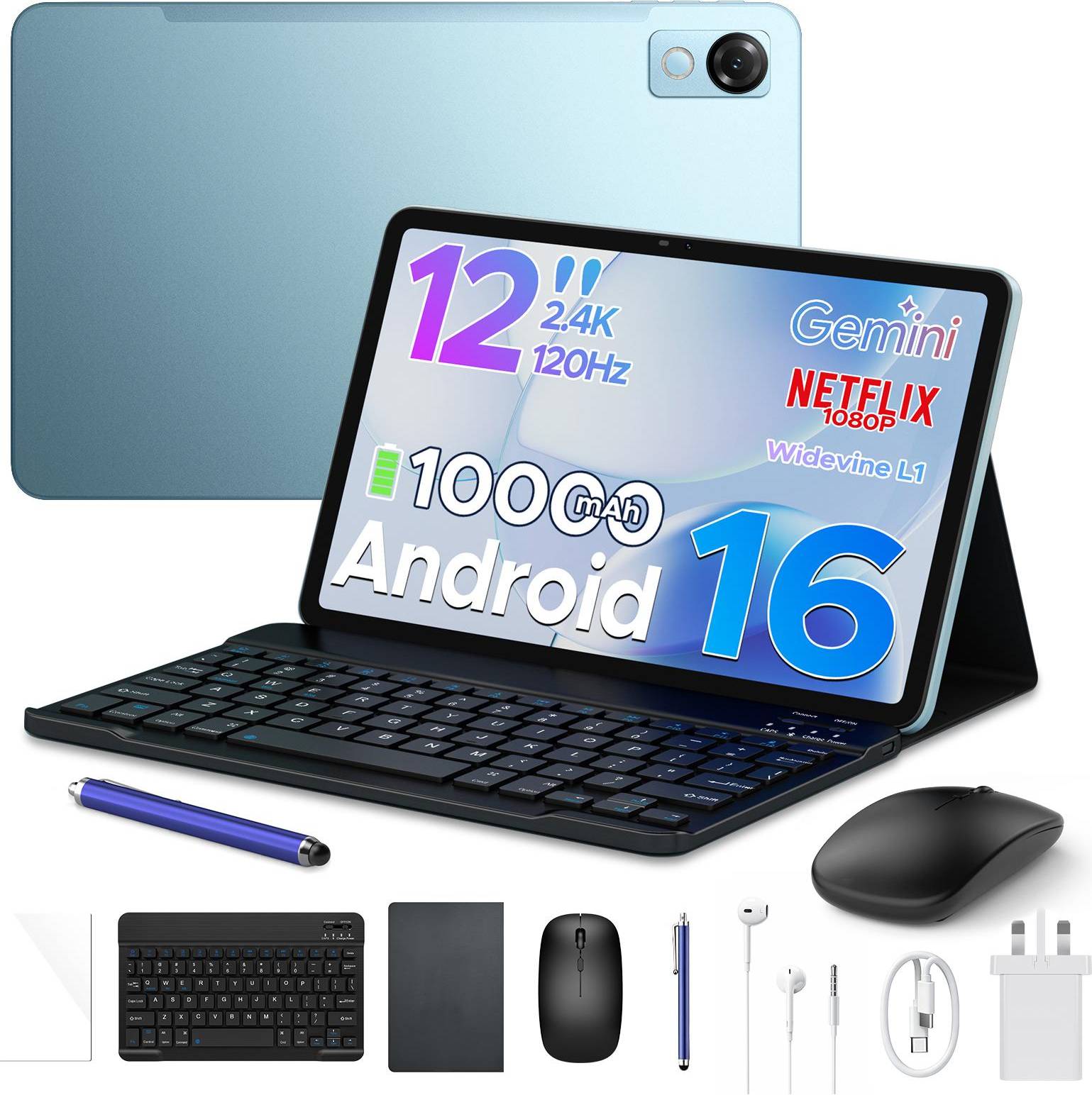 Android tablet android 12 POCKAM P12 12-inch Android Tablet - Blue