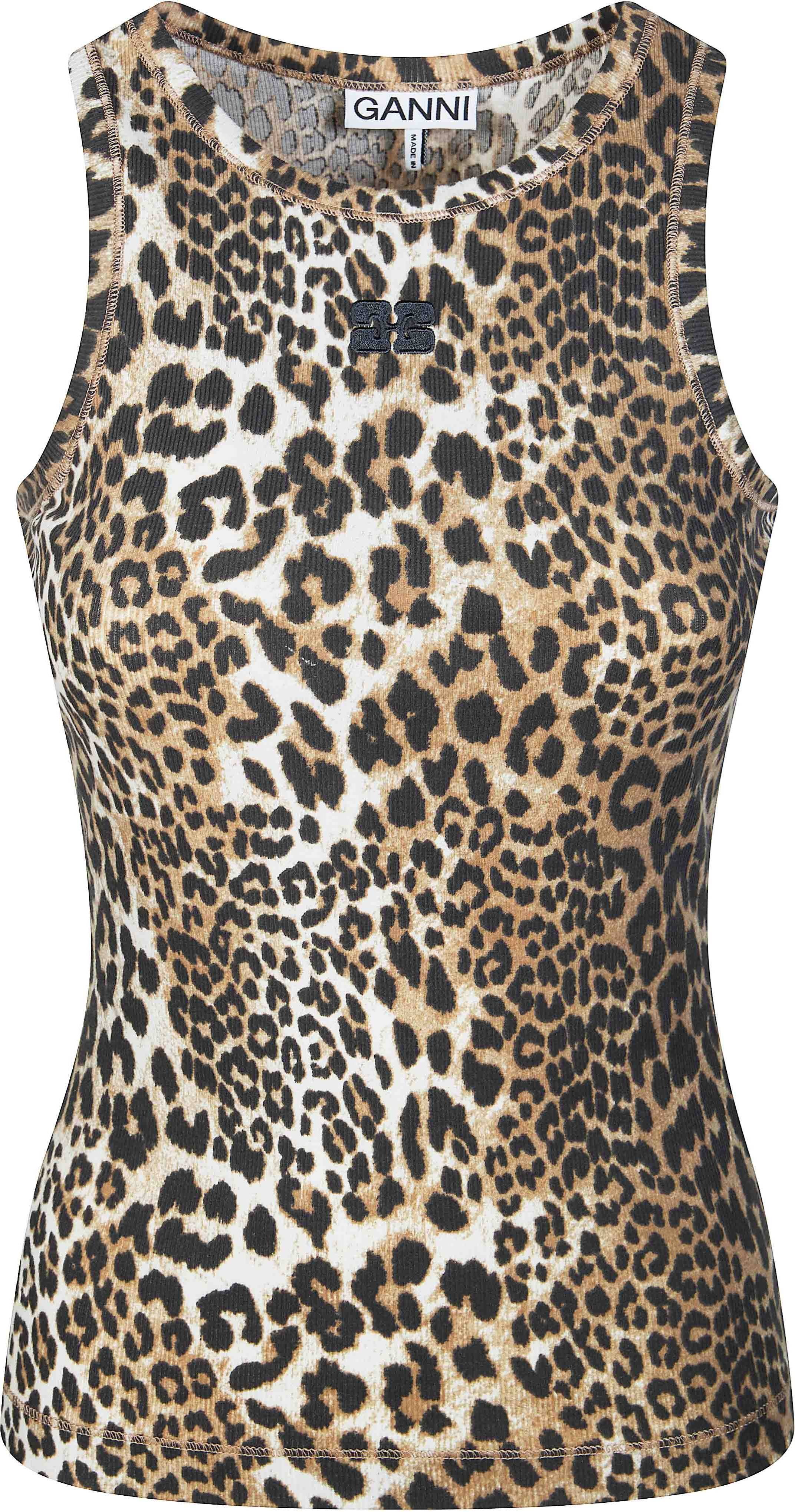 Ganni Leopard Rib Tank Top Bomull - Dam