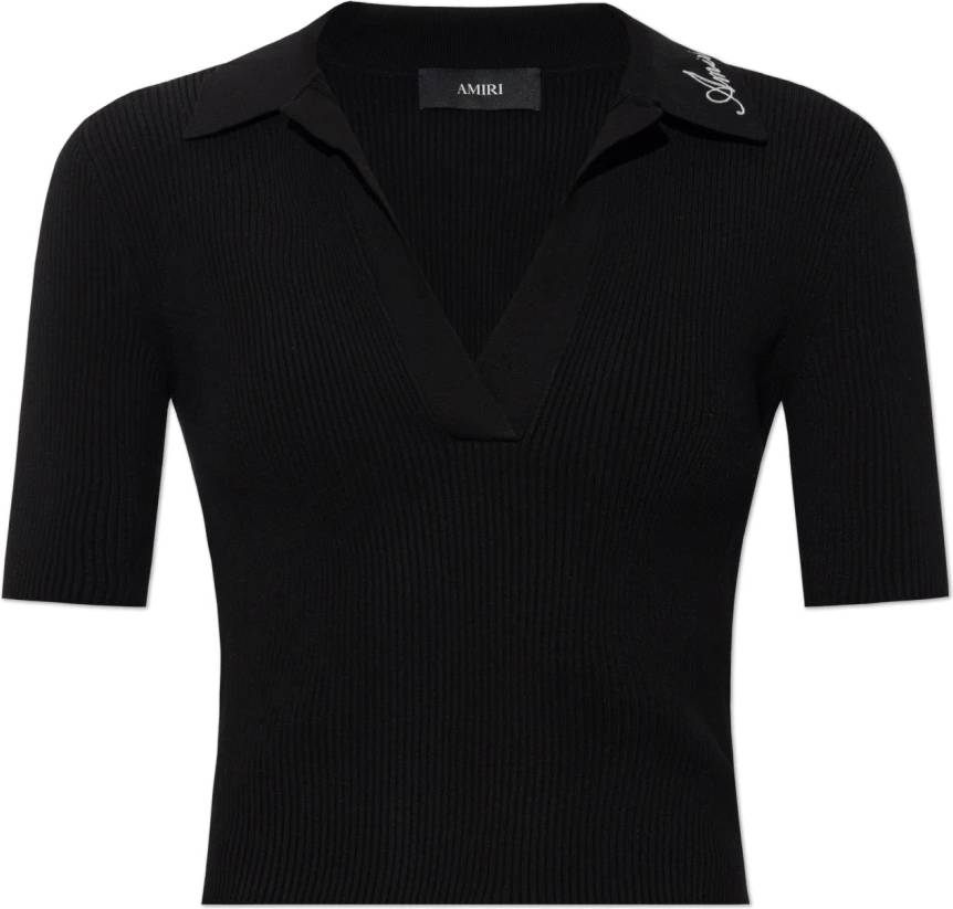 Amiri Script Rib Knit SS Polo Toppar - Dam