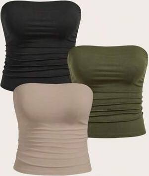 Tube top Shein Plus Size Damer Ruched Fitted Tube Top - Multifärgad