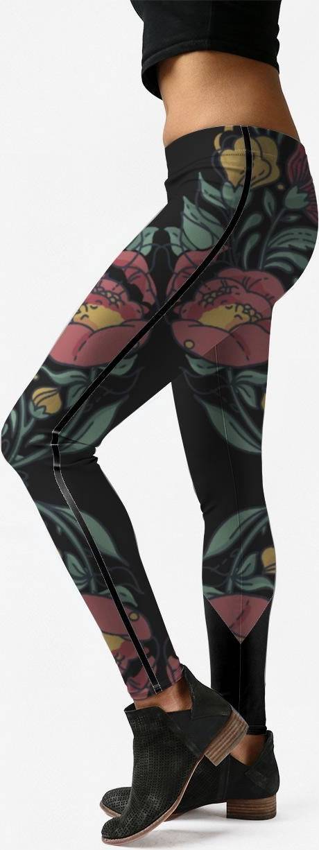 Yellow roses Vida Printed Pattern Leggings Red Yellow Roses