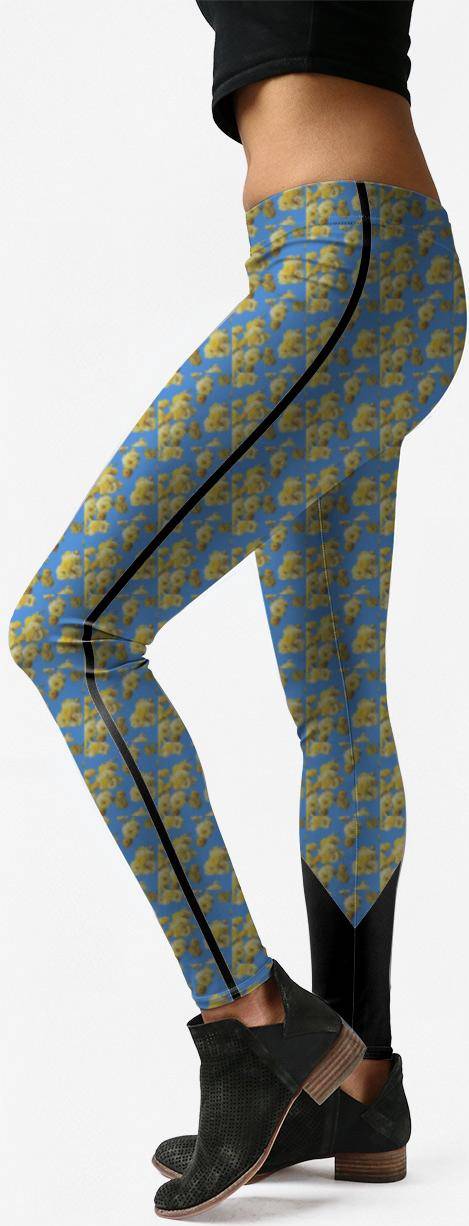 Yellow roses Vida Leggings Printed Pattern - Yellow Roses Blue