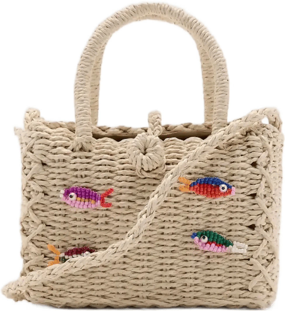 Mango Mini Raffia Bag With Fish Design - Multi Patterned