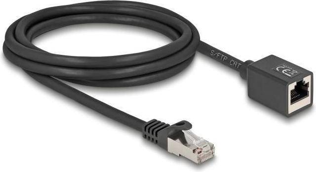 DeLock Cat 6a S/FTP Netværksforlængerkabel RJ45 Han til RJ45 Hun - Sort 2m
