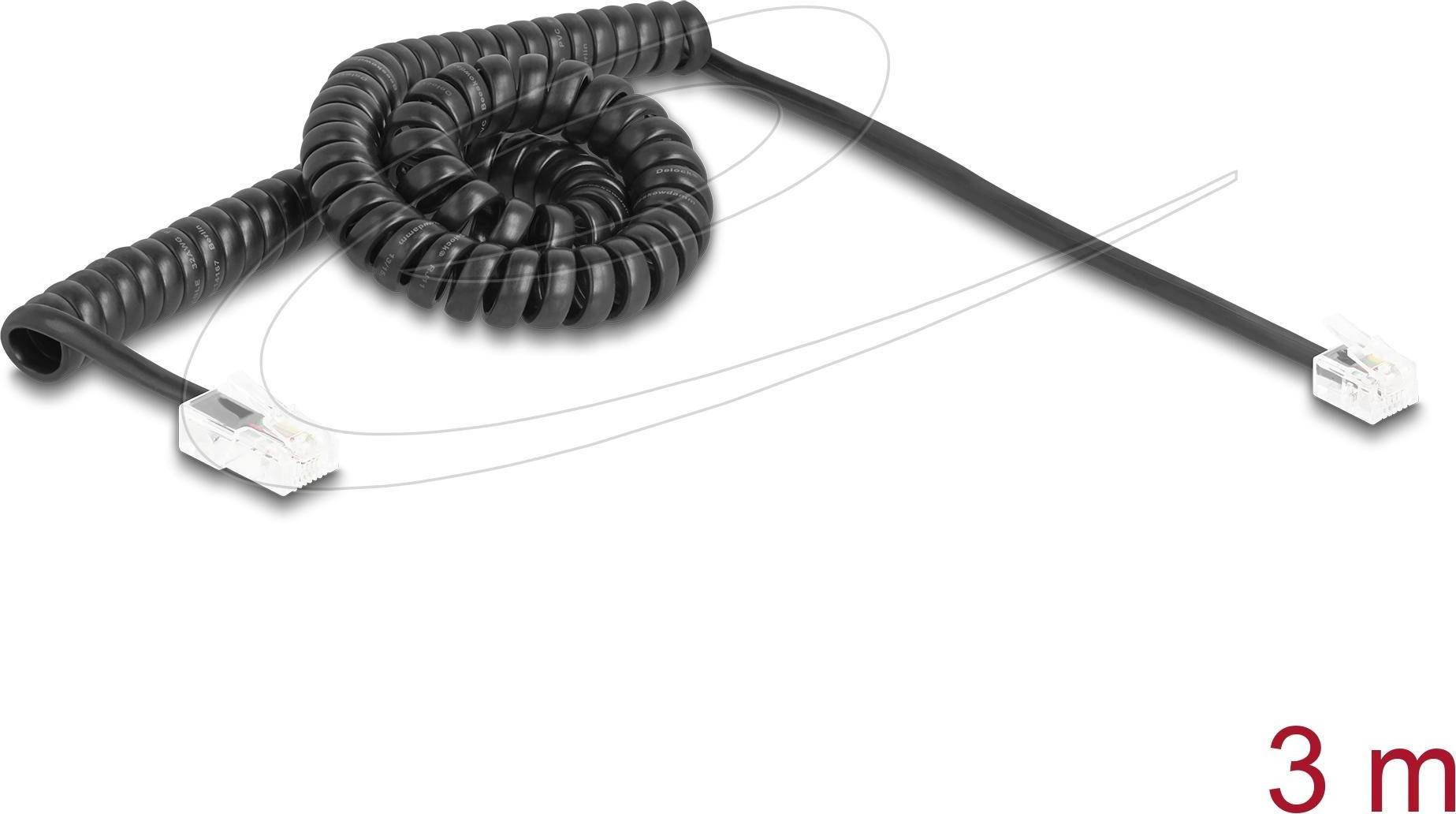 DeLock Spiraltelefonkabel RJ11 til RJ45 3 m - Sort