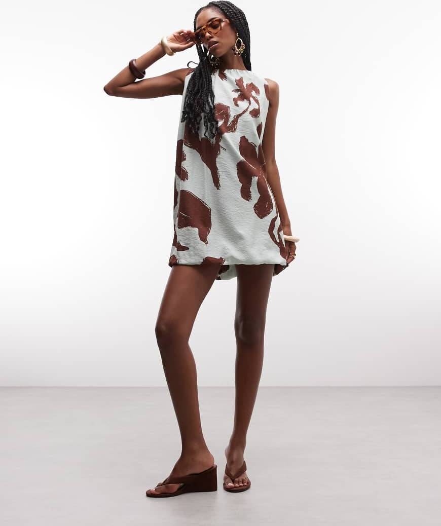 ASOS DESIGN Techy Fabric Ruched Neck Bubble Mini Dress Print - Multi