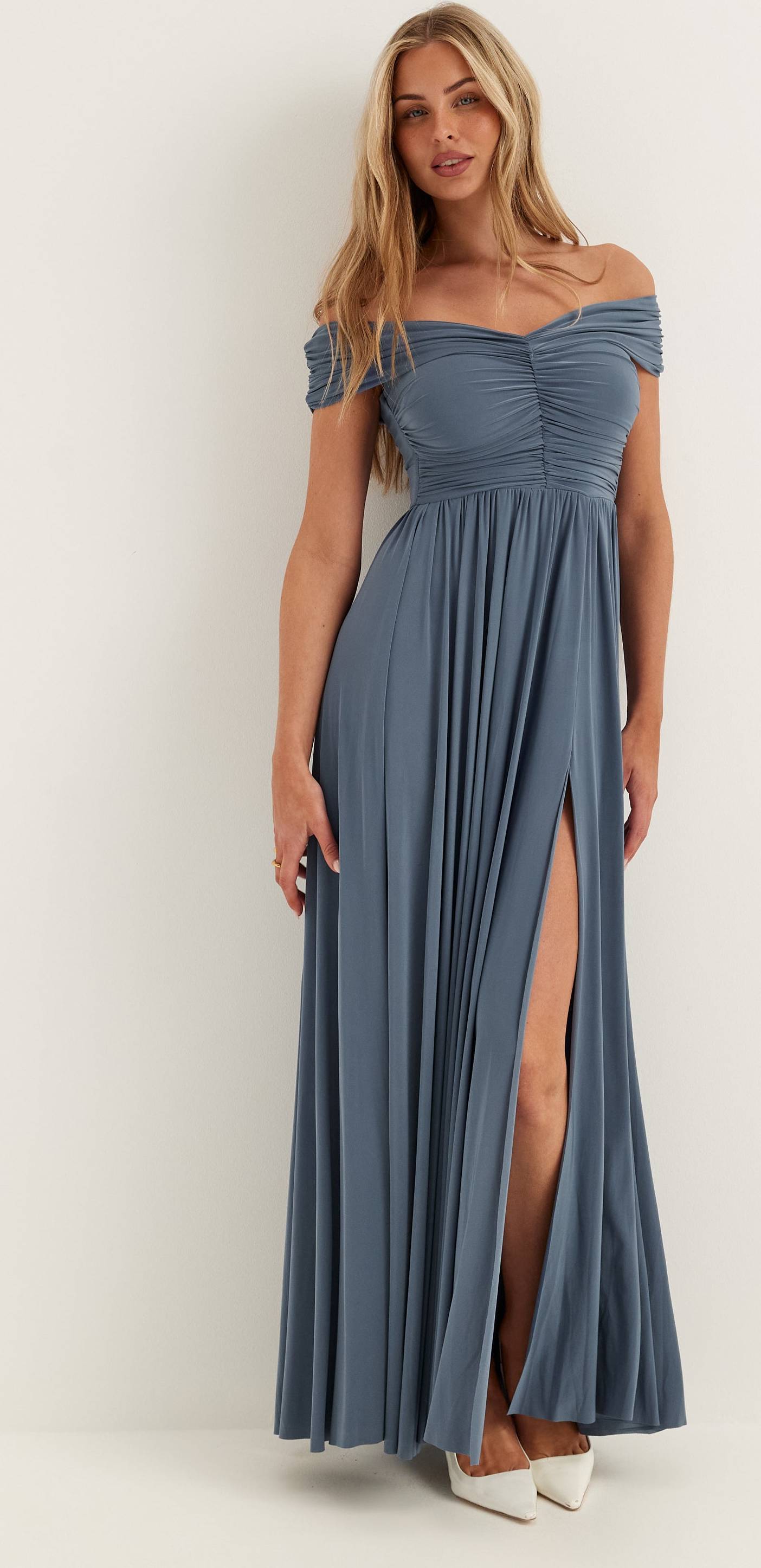 Goddiva Rouched Maxi Split Dress