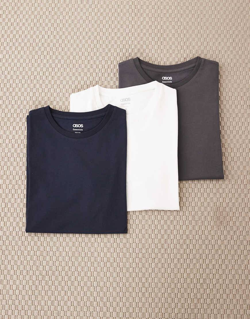 ASOS DESIGN Essentials 3 Pack Muscle Fit T-Shirts - Multi