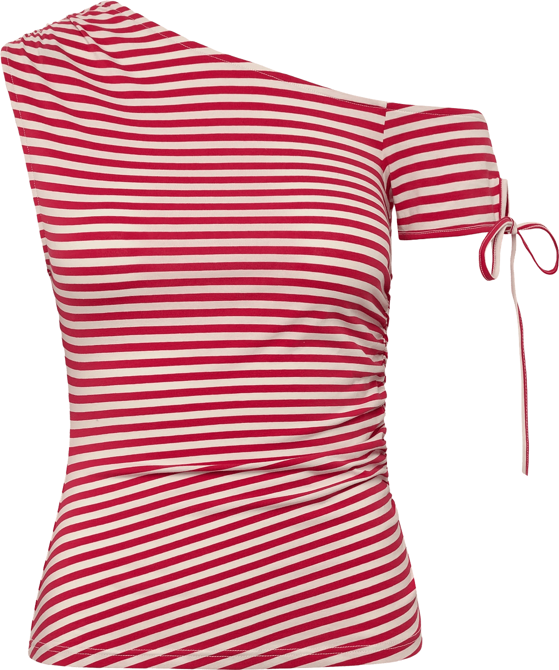 Monki Offshoulder Top Rynket Røde Hvide Striber - Red