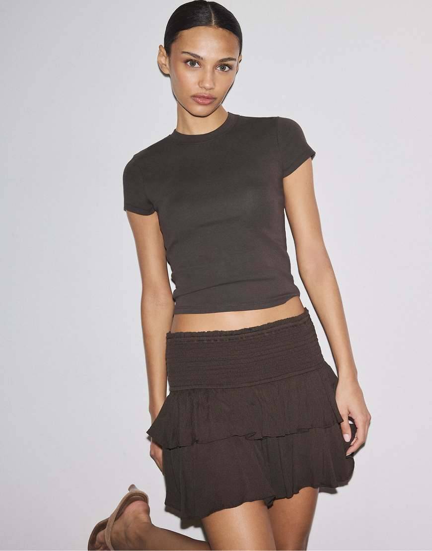 Stradivarius Ruffled Mini Skort - Brown