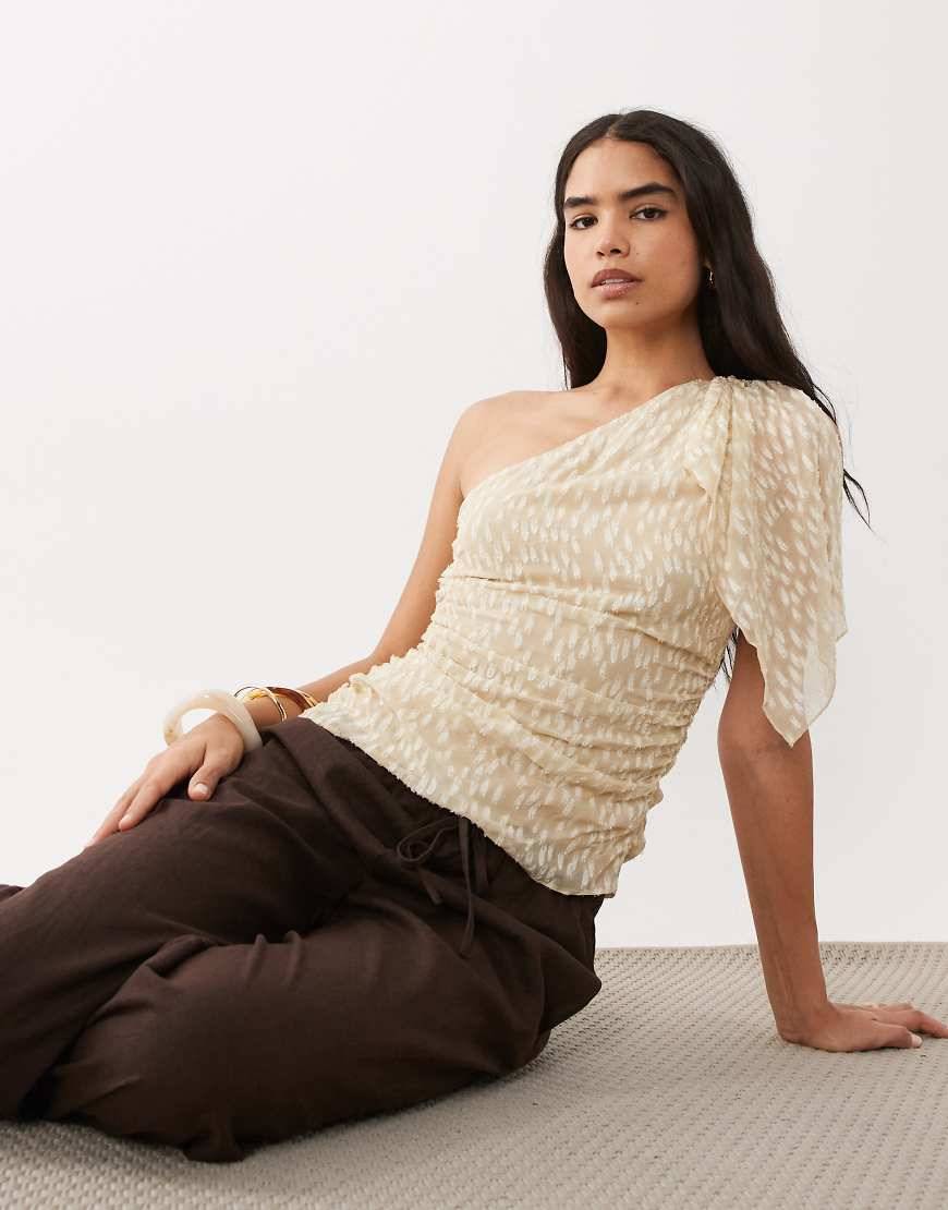 Mango Asymmetric Ruched Top Ecru