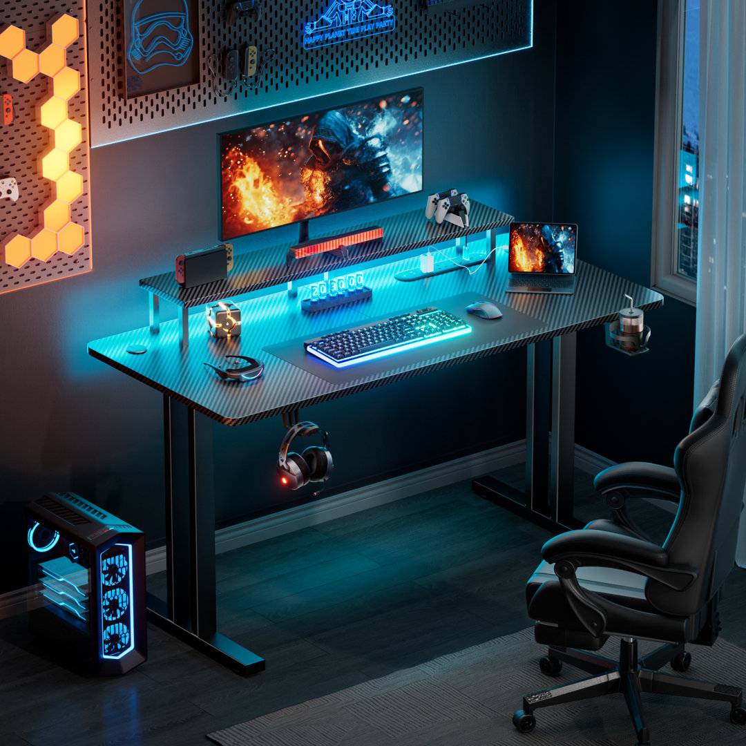 Gaming desk Inbox Zero Gaming Desk With LED Lights Power Outlet
