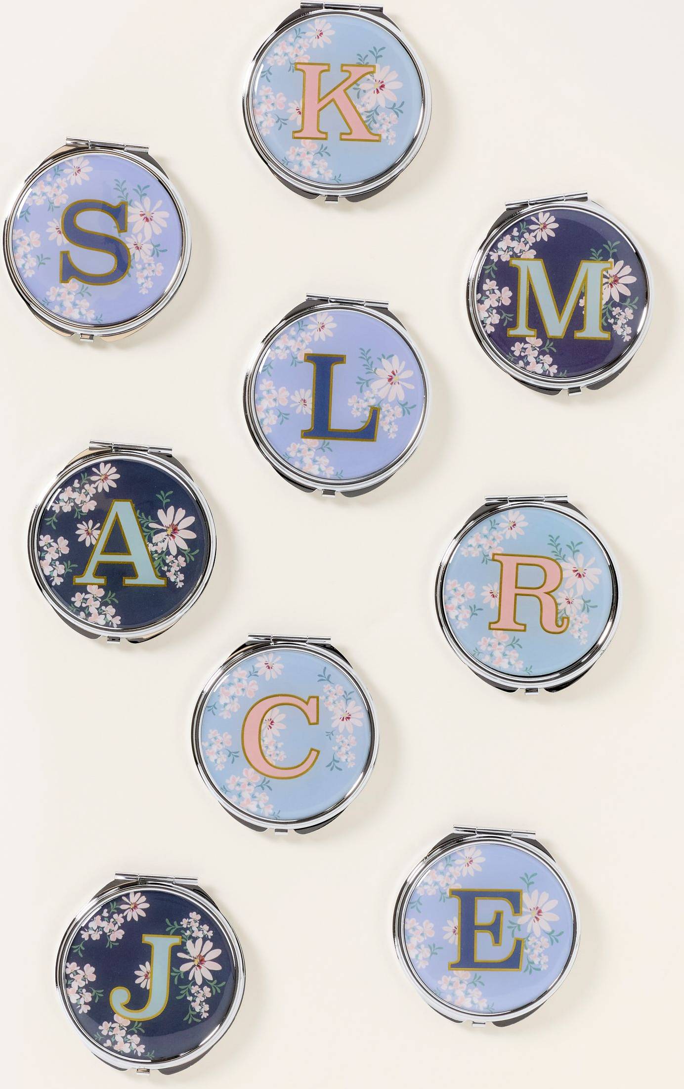 Multi Alphabet Floral Compact Mirror