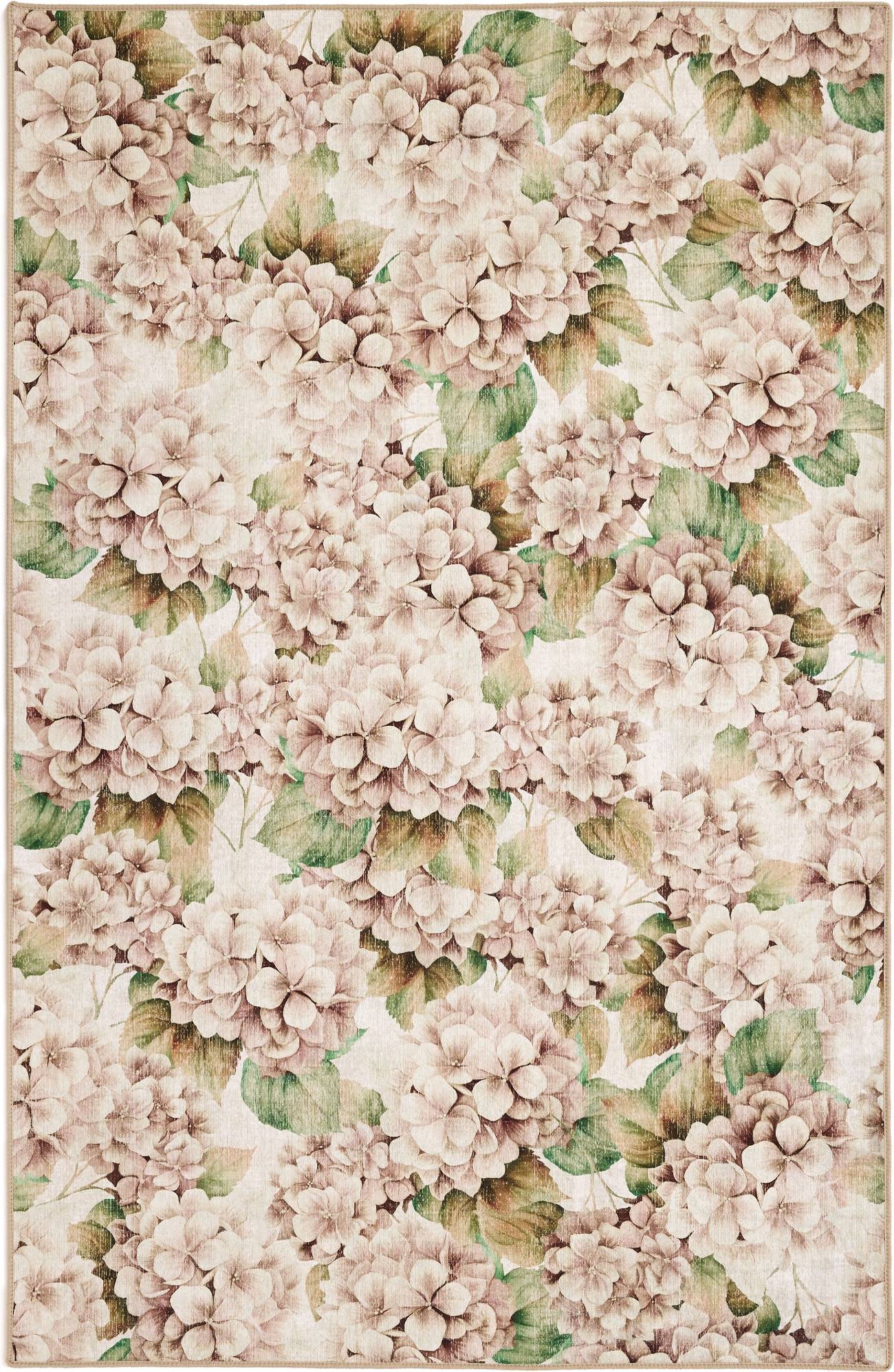 Olive green rug Hug Rug Wild Hydrangea Eco-Washable Olive Green Beige