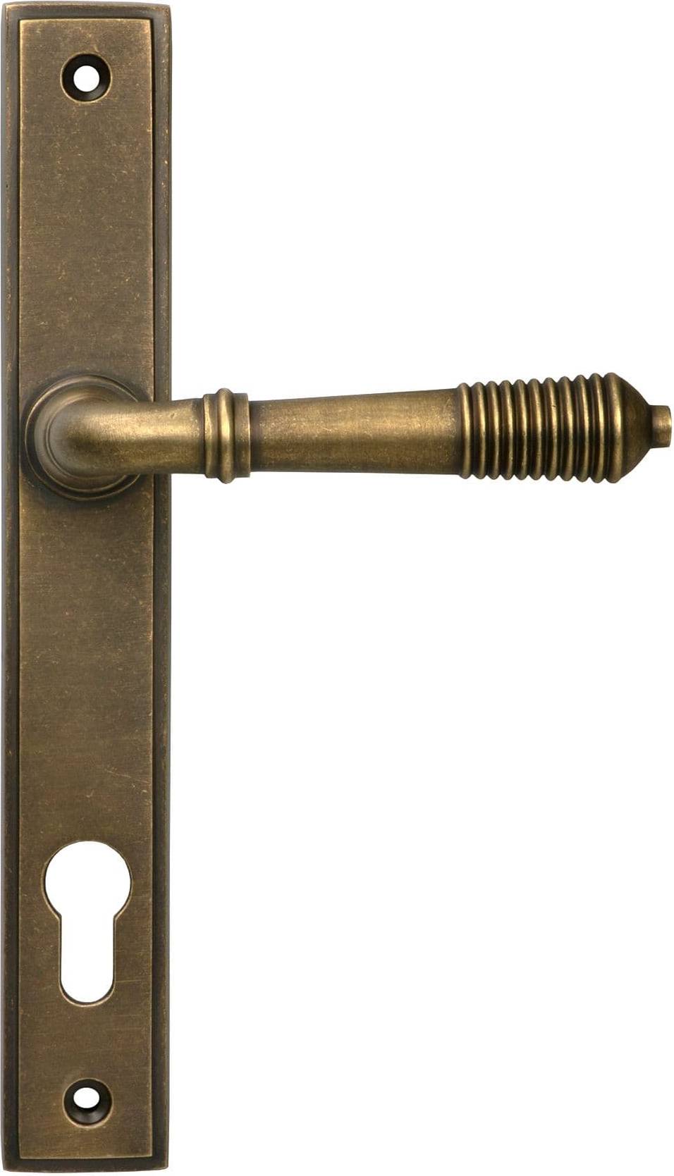 Burnished Brass Reeded Slimline Lever Lock Set