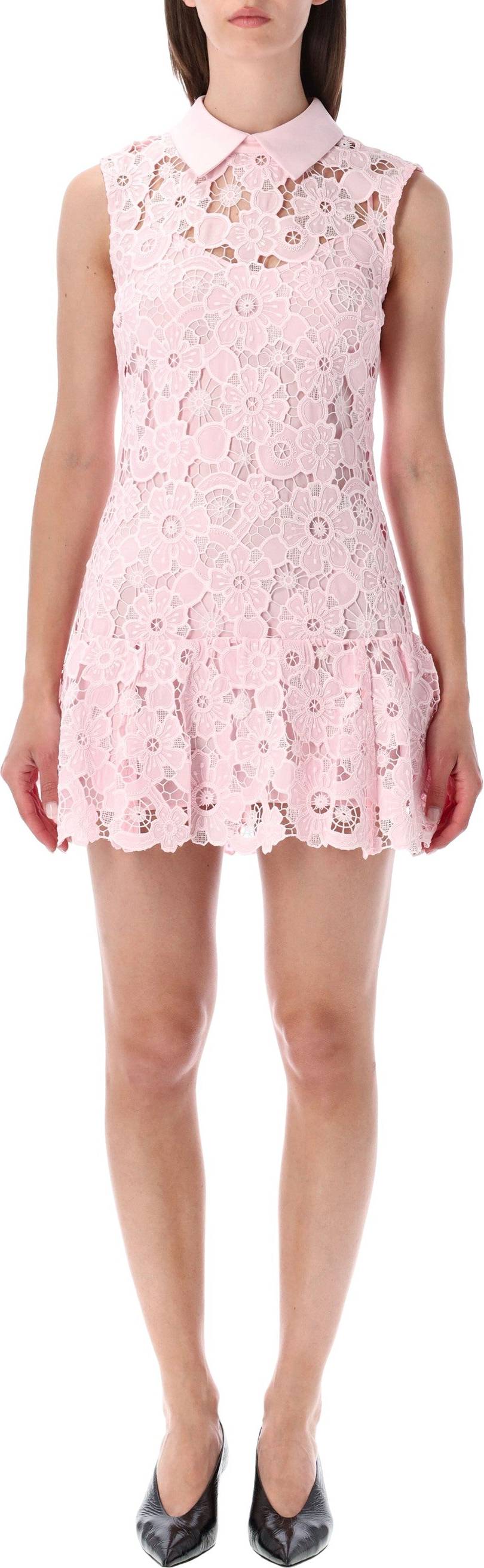Pink Lace Collared Mini Dress