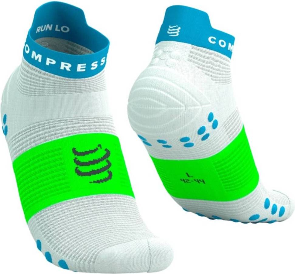 Pro Racing V4.0 Run Low Socks - White Green Blue