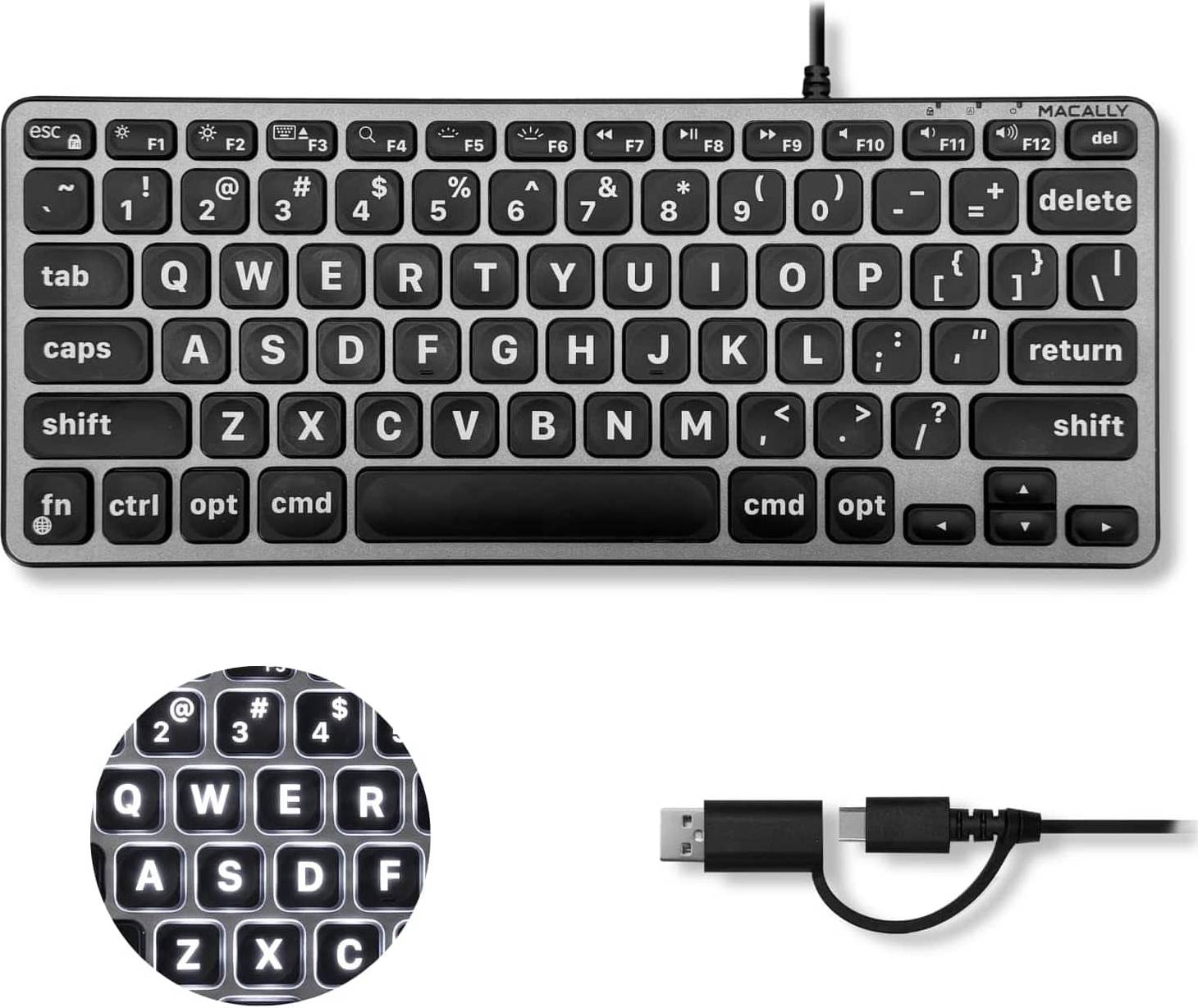 Macally Small Wired Mini USB Keyboard