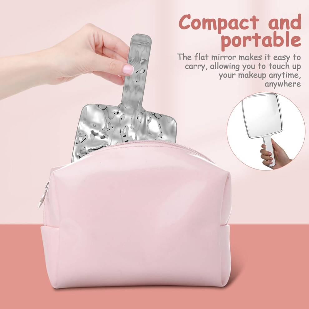 HKHBJS Square Handheld Makeup Reflector Portable Vanity Glass Ripple Pattern