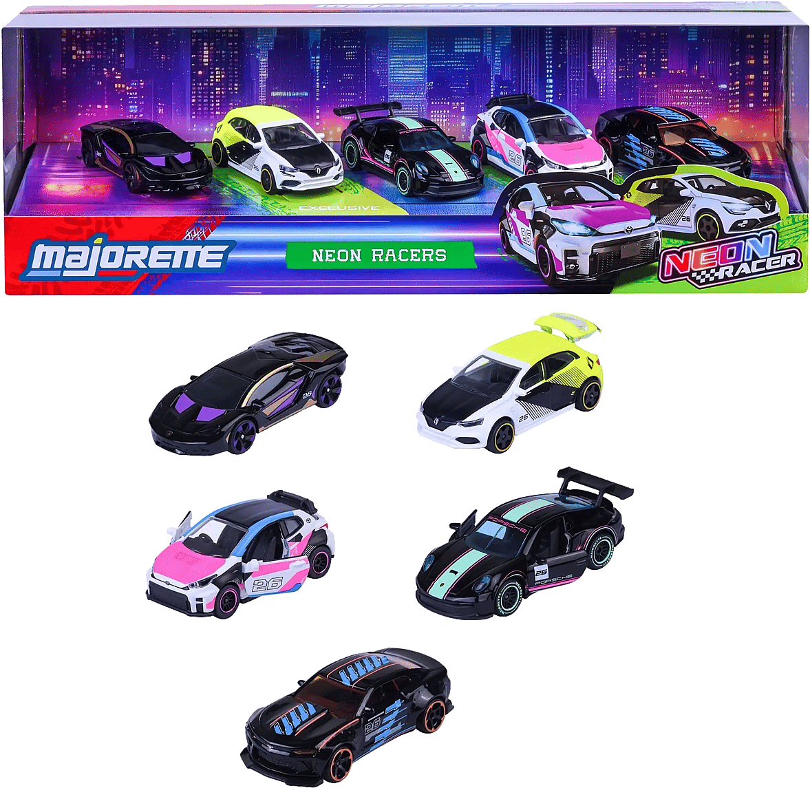 Majorette Neon Racer Cars 5 st