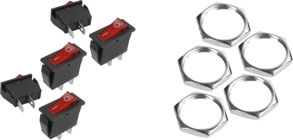 Melitt 5 Pcs 2 Pin SPST Red Neon Light Off Rocker