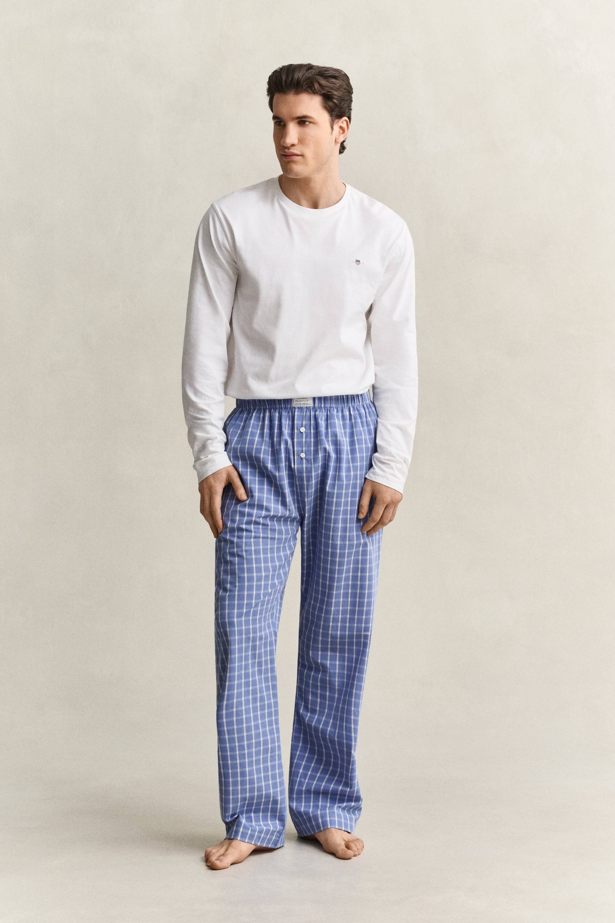 Gant Rutiga Pyjamasbyxor Herr - Perfect Blå