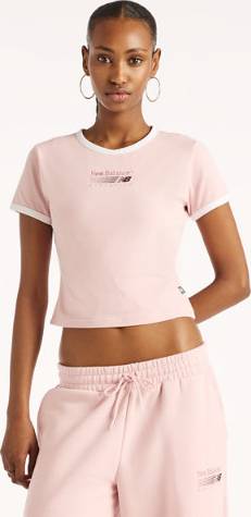 New Balance Trackside Ringer T-Shirt Bomull - Rosa