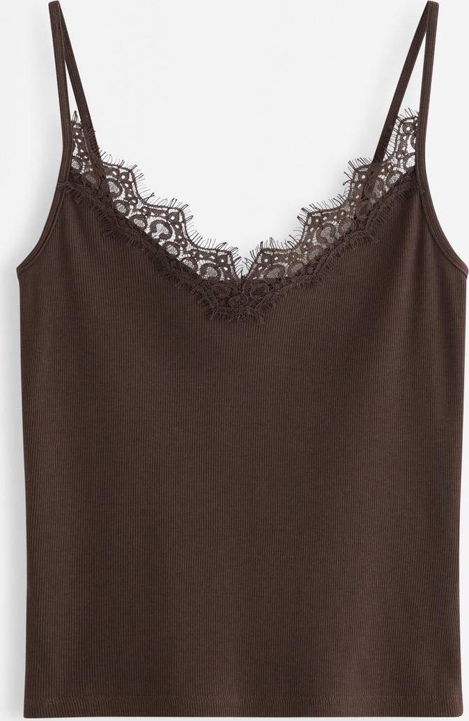 Lindex Ribbed Camisole Ribbat Linne - Brown