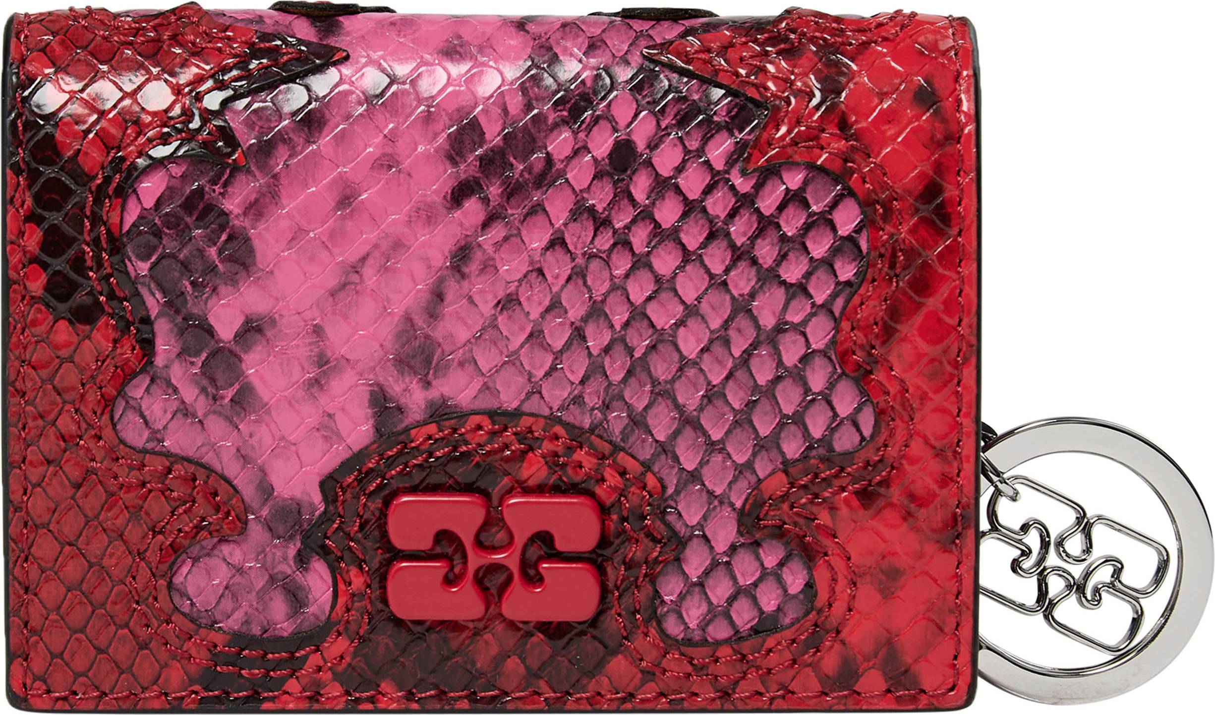 Ganni Bou Card Holder With Flap Snake - Raspberry Rose