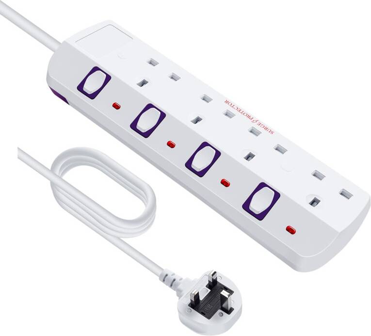 Wall mounted extension lead Tech Traders 4 Way Extension Lead