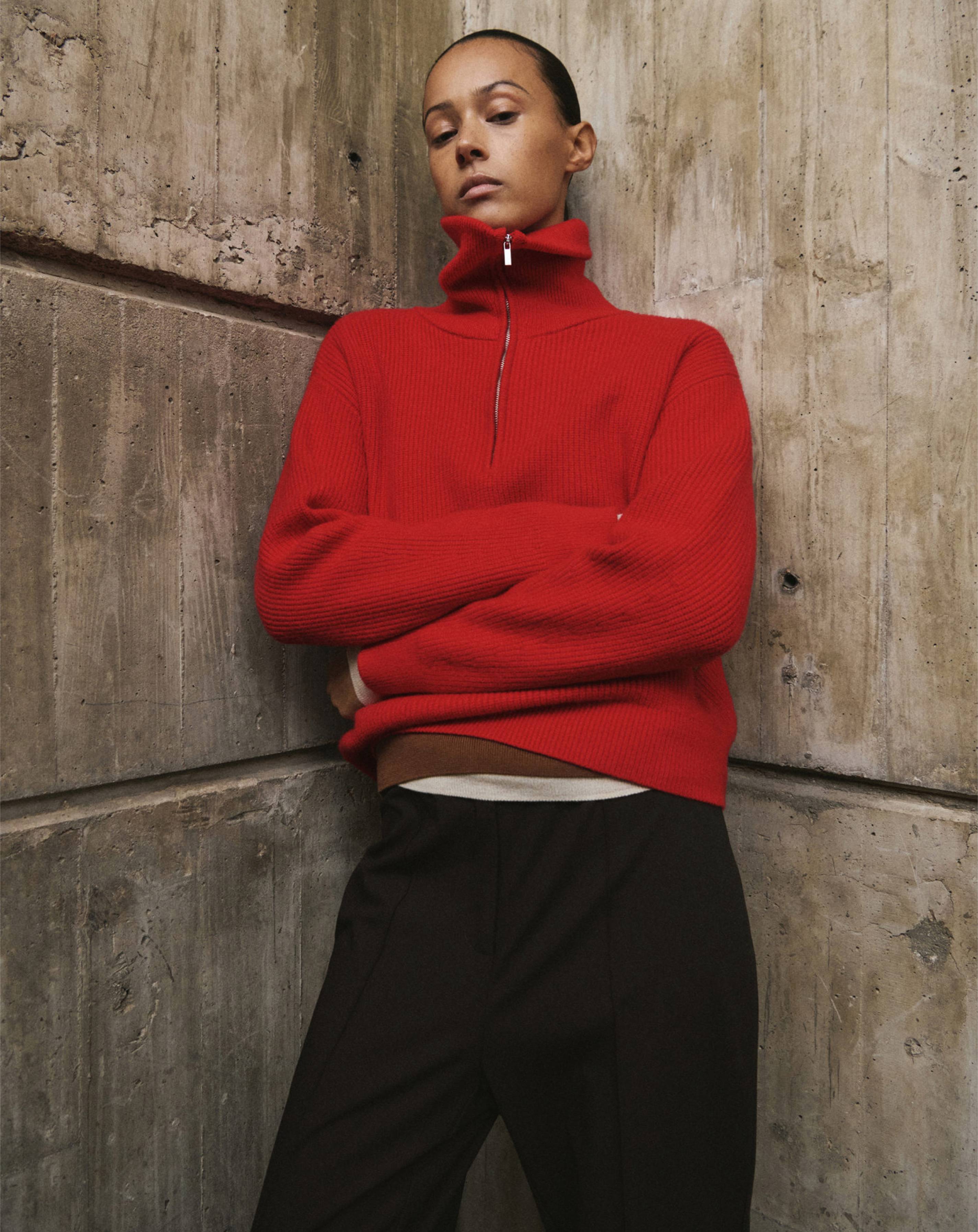 Mango Ribbed Zip-Up Jumper - Red