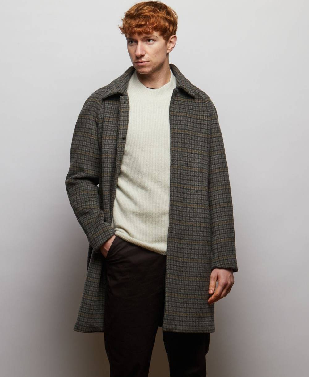 Guards London Coldstream Wool Check Overcoat - Grey Microcheck