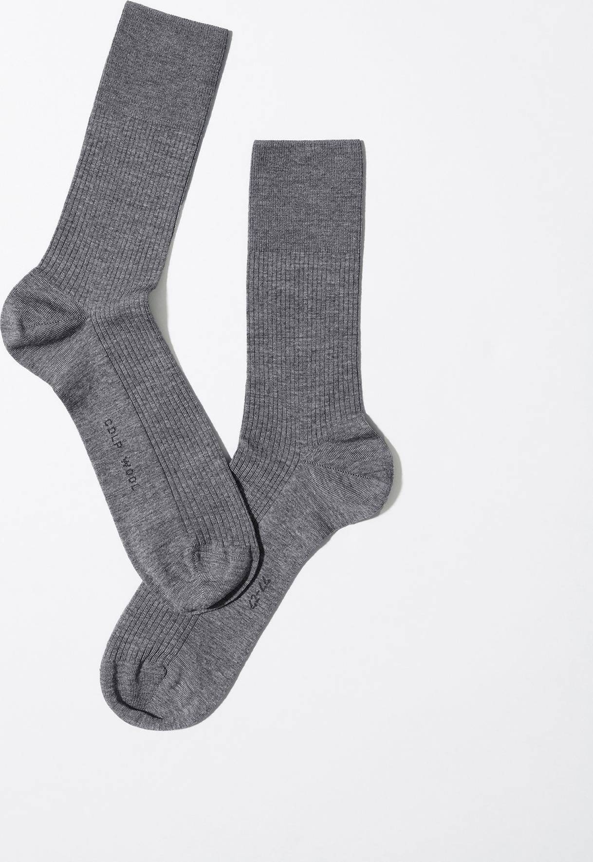 CDLP Mid Length Wool Rib Socks - Grey Melange