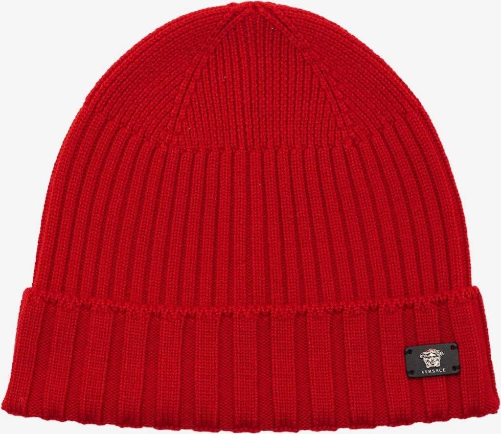 Versace Ribbed Wool Beanie Hat - Red