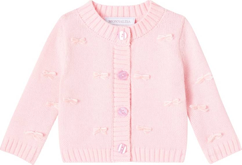 Monnalisa Kofta Med Ribbstickad Kant Bomull - Rosa