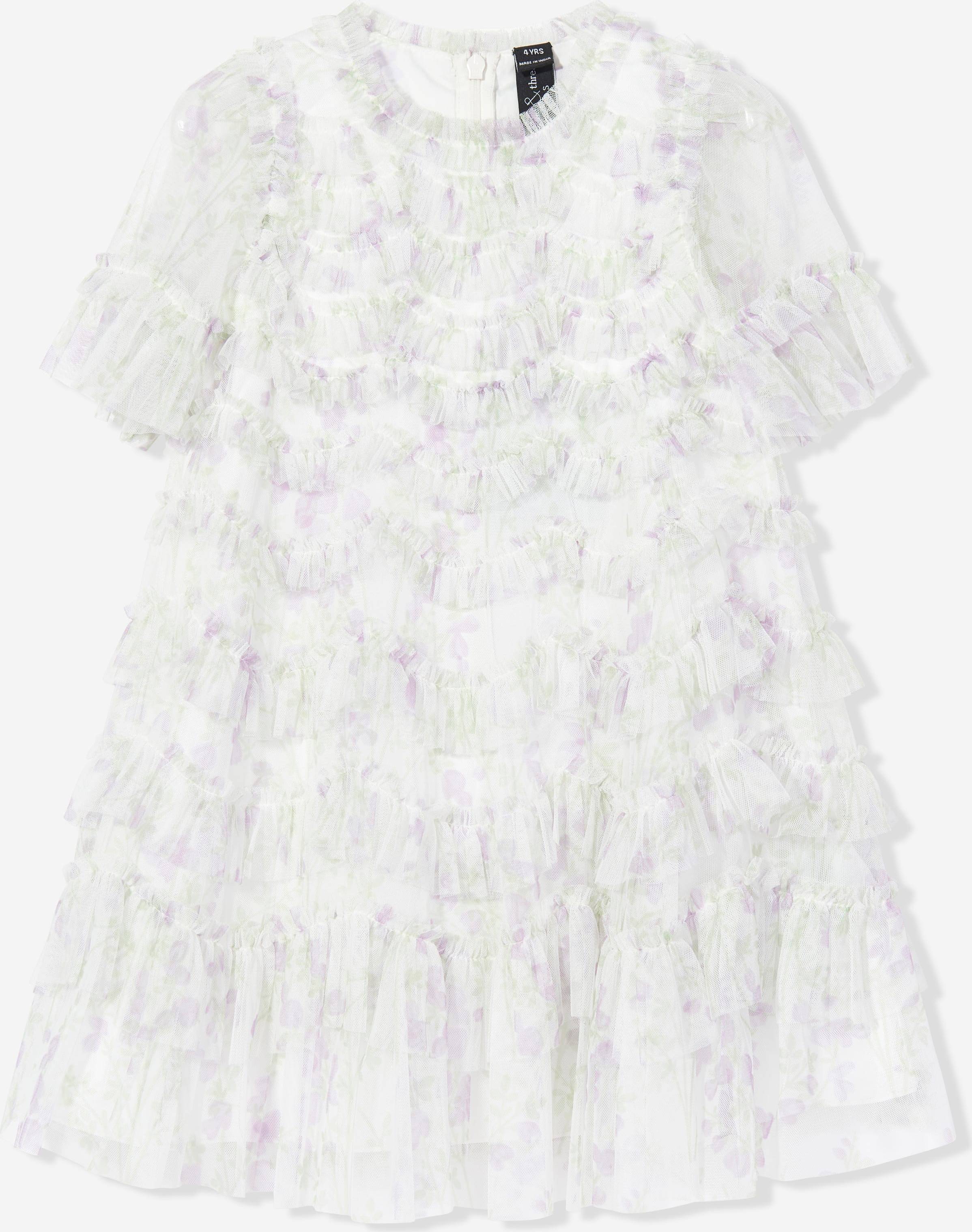 Needle & Thread Girls Trailing Floral Ruffle Dress White