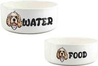 Cartoon Cockapoo Food Water Bowl Set White