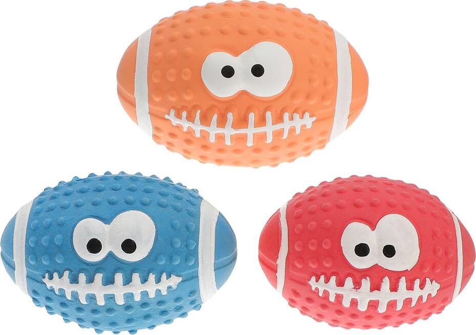 Solustre 4 Count Squeaky Rugby Ball Dog Toy