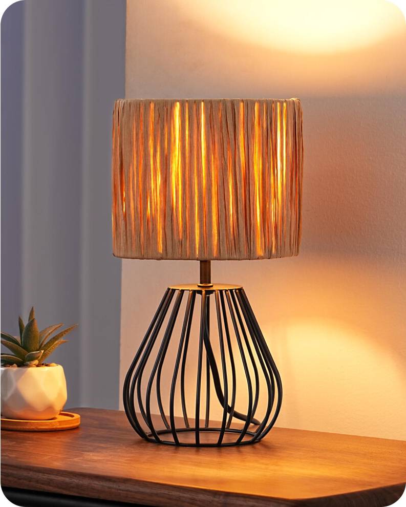 EDISHINE Small Rattan Table Lamp 2700K LED Bulb Table Lamp