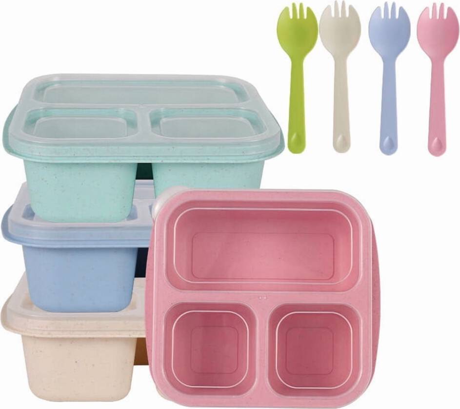 Prep and go Bento Box 3-Compartment Reusable BPA-Free Snack Container Food Container