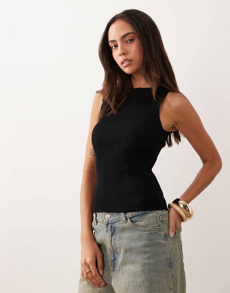 Knitted Rib Singlet - Black