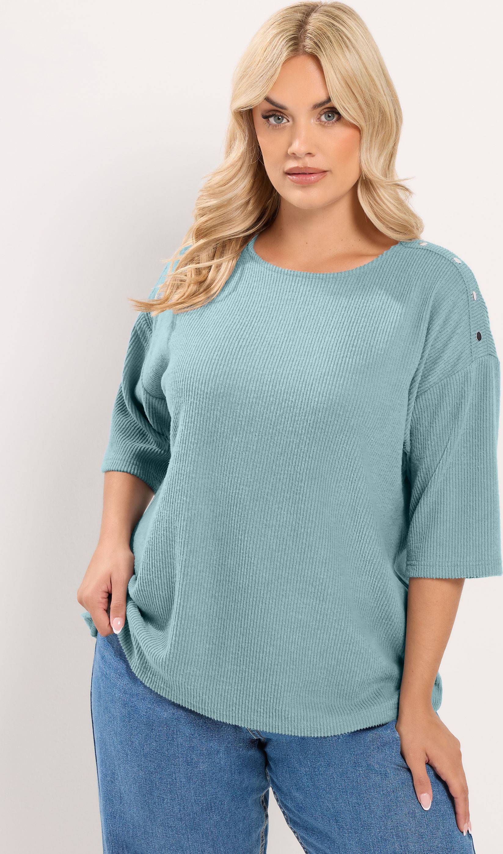 Yours Ribbed Studded Top Baby Blue