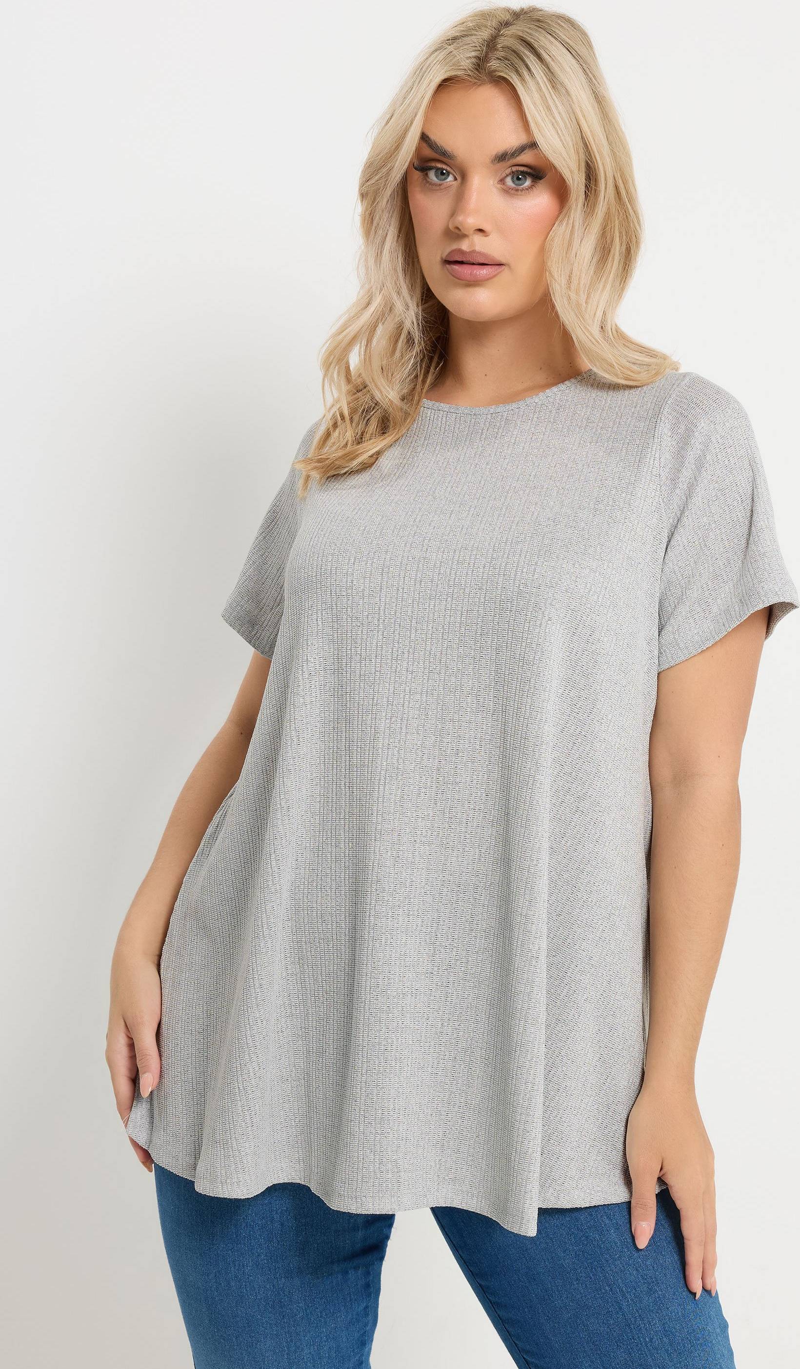 Yours Plus Soft Touch Ribbed Top - Grey