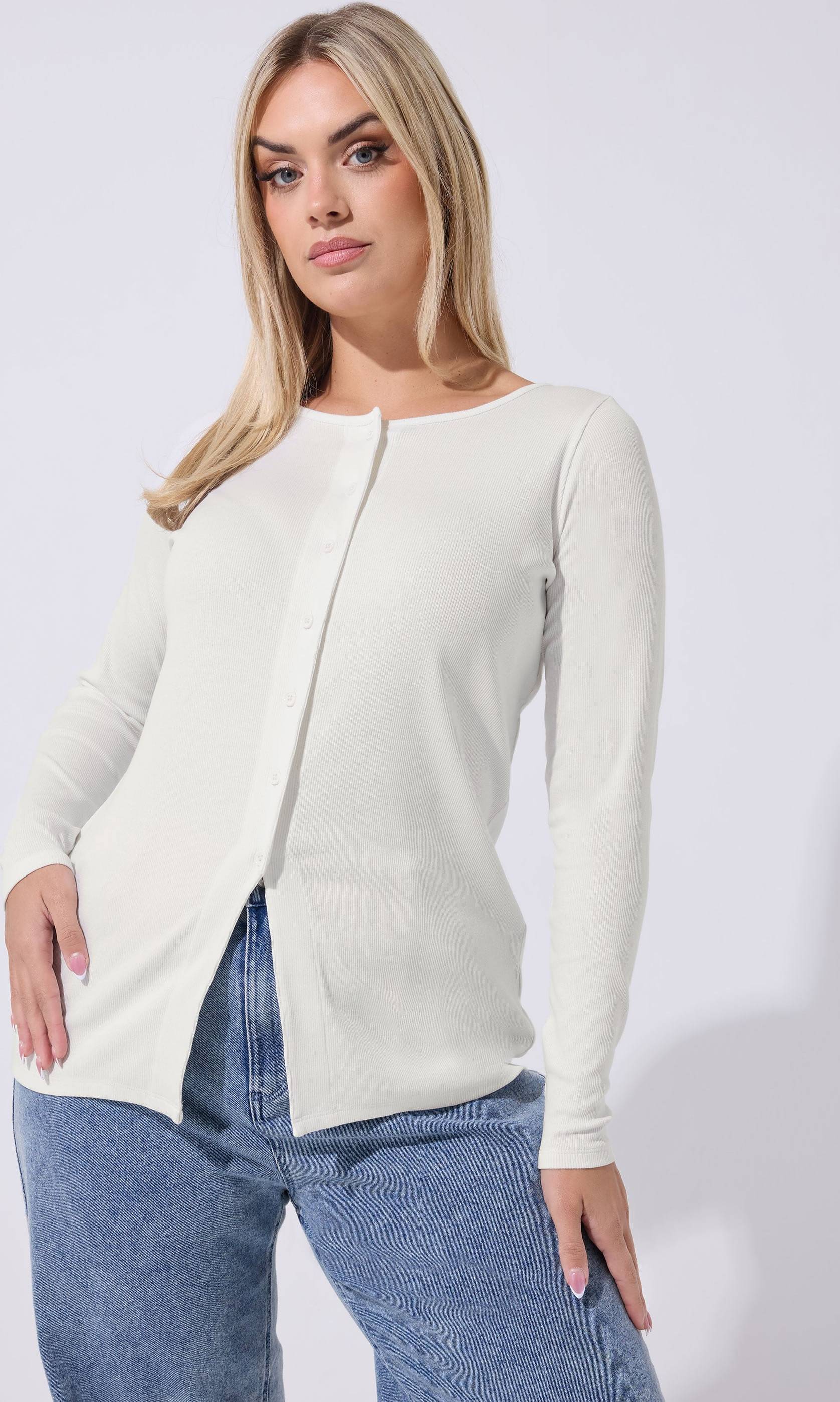 Yours Curve Long Sleeve Button Top Limited Collection Plus Size White